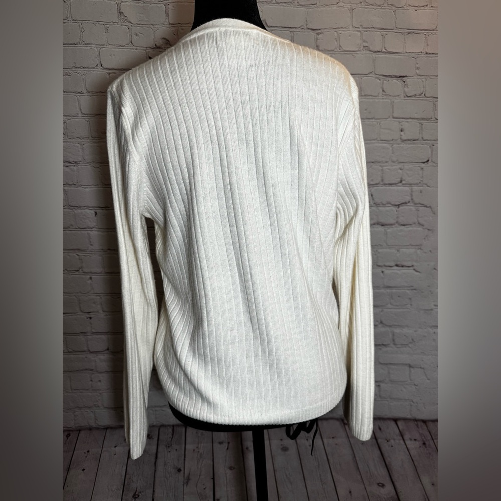 Alfred Dunner Cream V-Neck Button Cardigan - Picture 8 of 11
